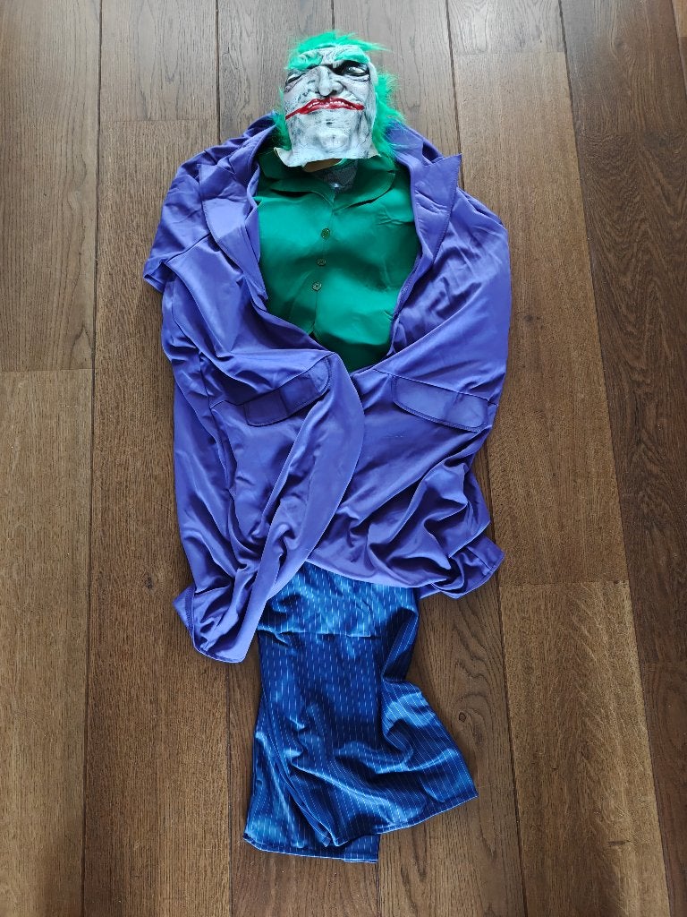 Joker Kostuum met Masker - Perfect voor Halloween/Carnaval, Ophalen of Verzenden, Zo goed als nieuw, Kostuum, Halloween of Griezel