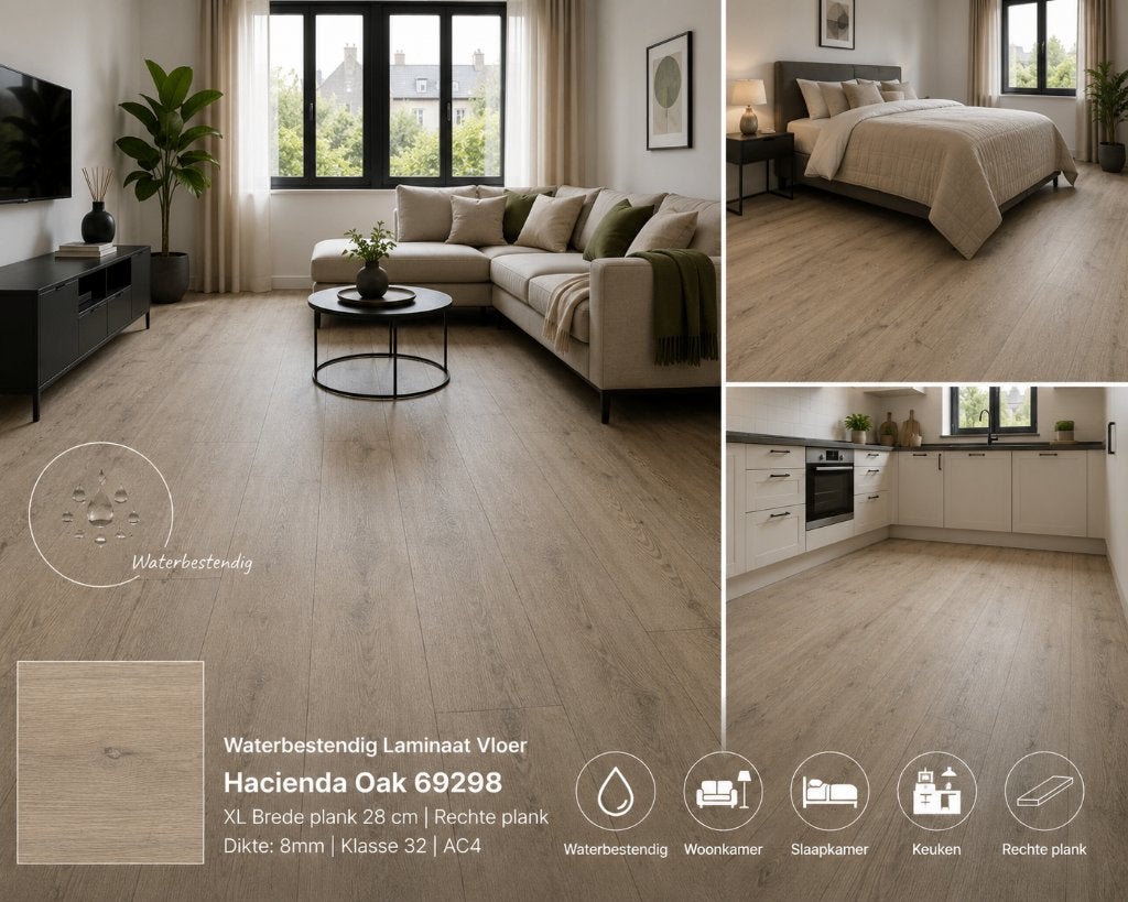 Waterbestendig 28cm breed Laminaat Hacienda Oak - Easy click, Bruin, 75 m² of meer, Nieuw, Ophalen of Verzenden