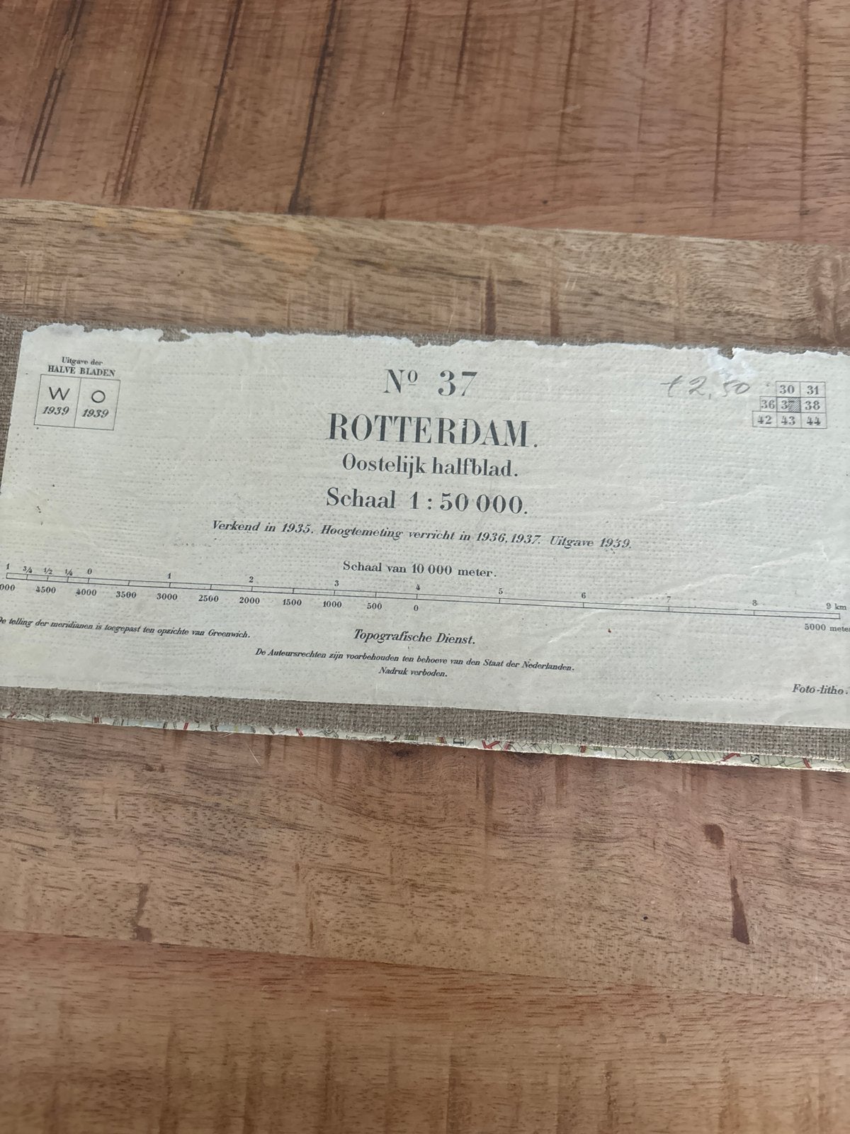 Historische kaart Rotterdam 1939 - Oostelijk halfblad, Boeken, Atlassen en Landkaarten, Gelezen, Ophalen of Verzenden, Landkaart