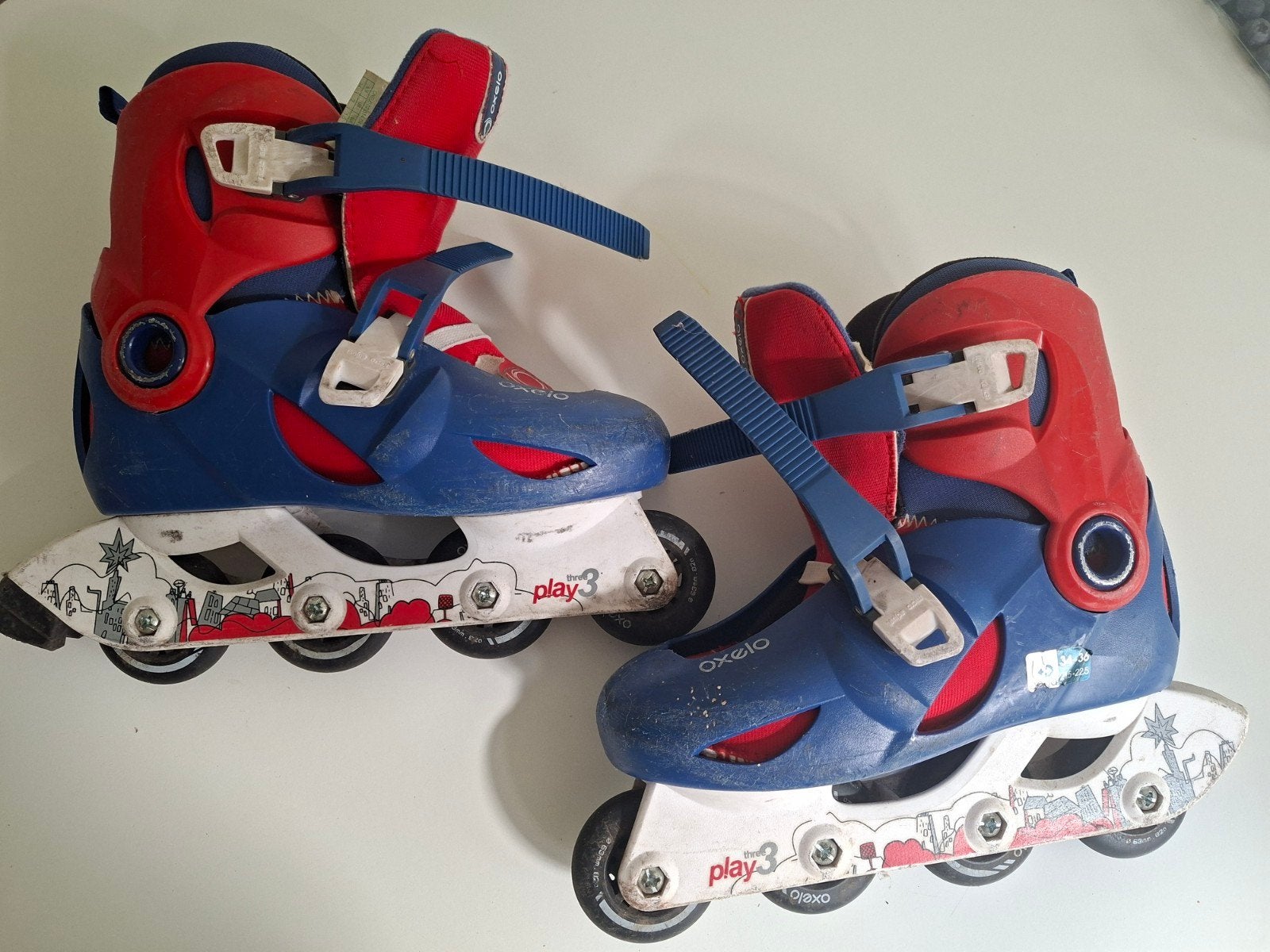 Olexo (Decathlon) rolschaatsen blauw/rood verstelbaar 34-36, Kinderen en Baby's, Kinderen, Ophalen of Verzenden, Verstelbaar, Gebruikt