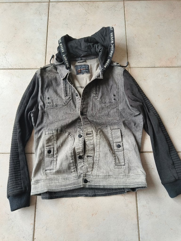 Grey/Black Bleached C&A Denim Jacket, Maat 52/54 (L), Zwart, Zo goed als nieuw, C&A
