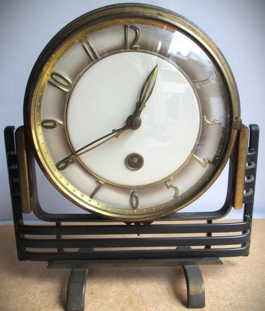Art-deco Stijl mechanische Tafelklok of Mantelklok~Metaal~Sl, Antiek en Kunst, Ophalen of Verzenden