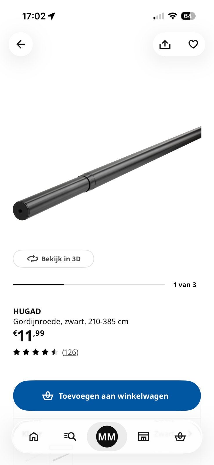 Ikea gordijn roede 210-385 cm + wandbevestiging, Huis en Inrichting, Stoffering | Gordijnen en Lamellen, IKEA, Ophalen, Zo goed als nieuw