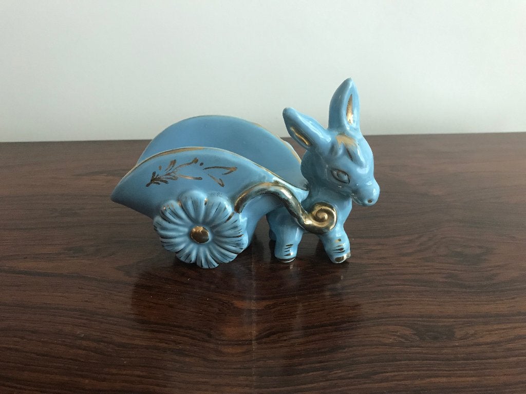 Retro vintage beeldje “ schaaltje “ ezel pastel goud, Ophalen of Verzenden, Huis en Inrichting
