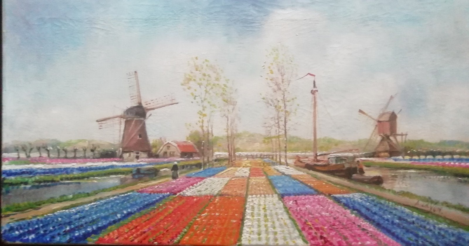 Schilderij A. v.d. Ven - Hollands landschap met molens, Antiek en Kunst, Kunst | Schilderijen | Klassiek, Origineel werk, Doek