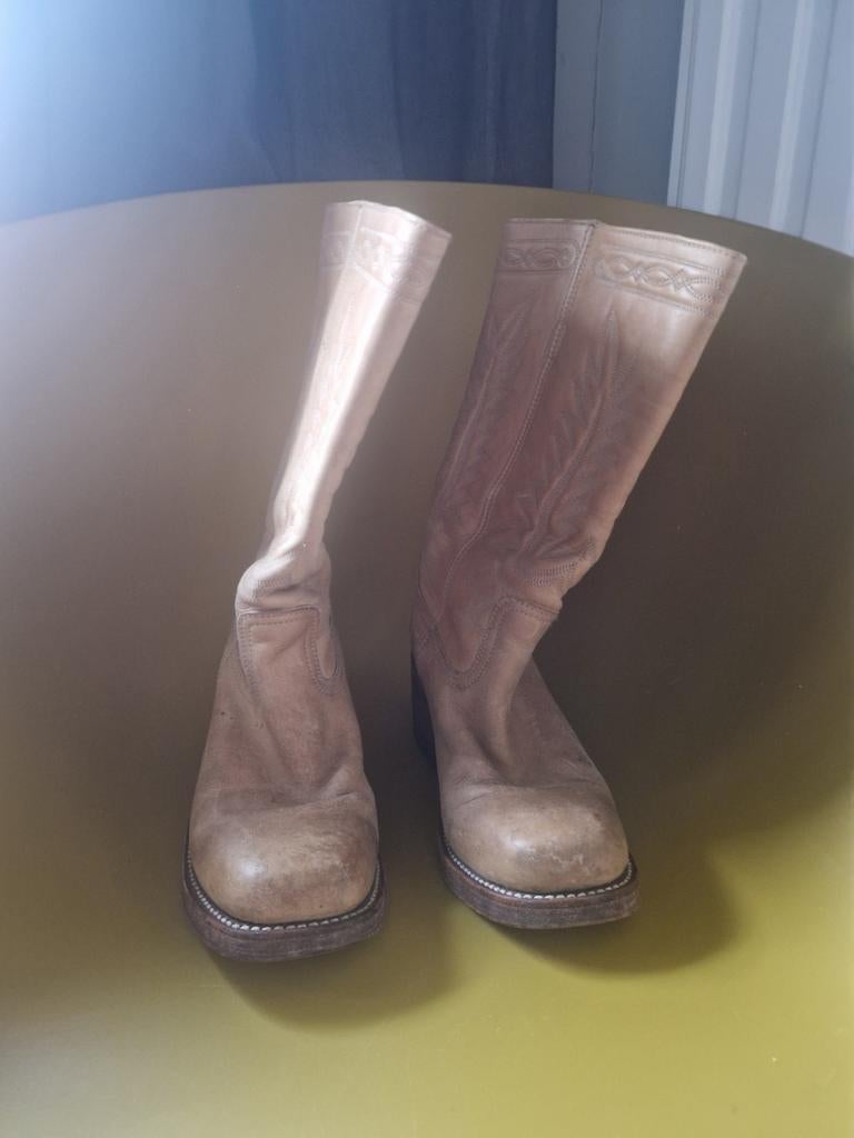 Vintage Stoere leren laarzen, Ophalen of Verzenden, Zo goed als nieuw, Bruin, Hoge laarzen