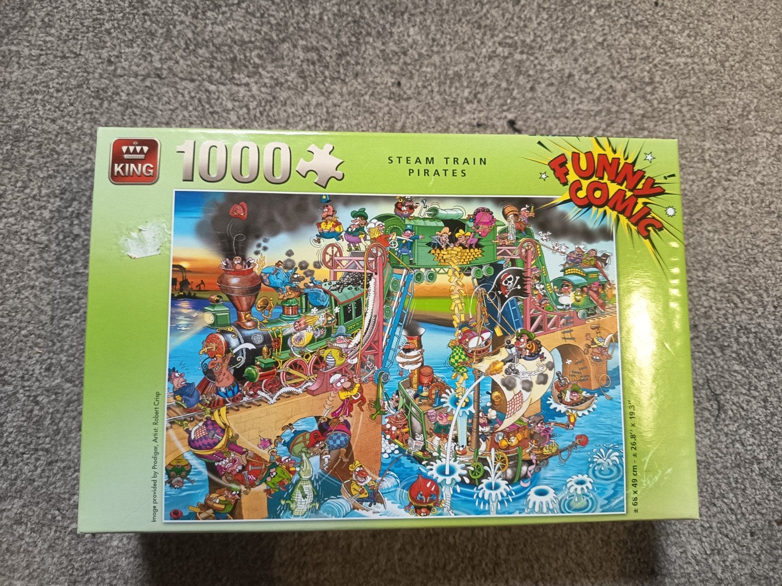 King Funny Comic Puzzel - Steam Train Pirates 1000 stukjes, Ophalen of Verzenden, 500 t/m 1500 stukjes, Gebruikt, Legpuzzel