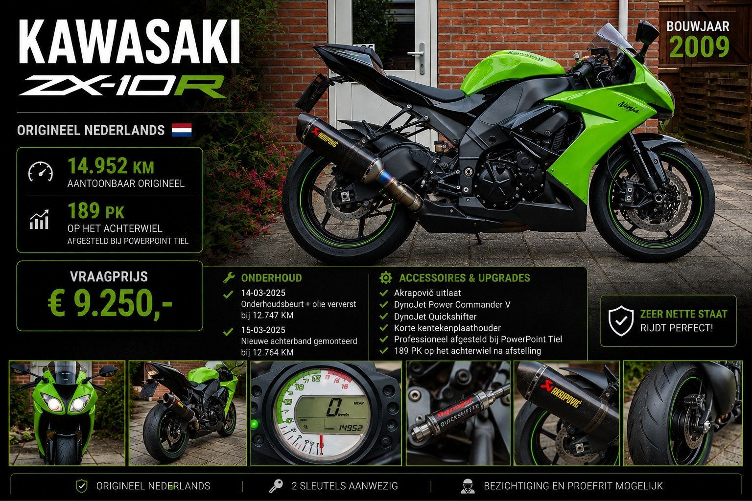 Kawasaki ZX-10R 2009 | 14.952 km | Origineel Nederlands, Motoren, Motoren | Kawasaki, Sportuitlaat, Occasion, 4 cilinders, Motorrijbewijs A