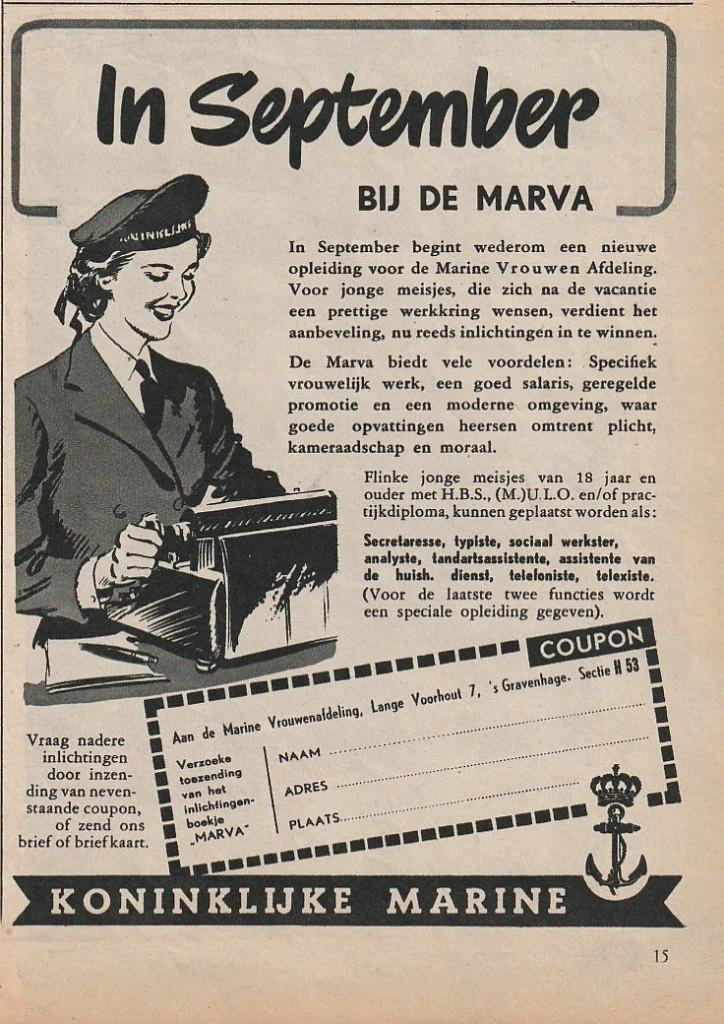 Retro reclame 1949 Koninklijke Marine Marva september, Verzamelen, Verzenden, Overige typen