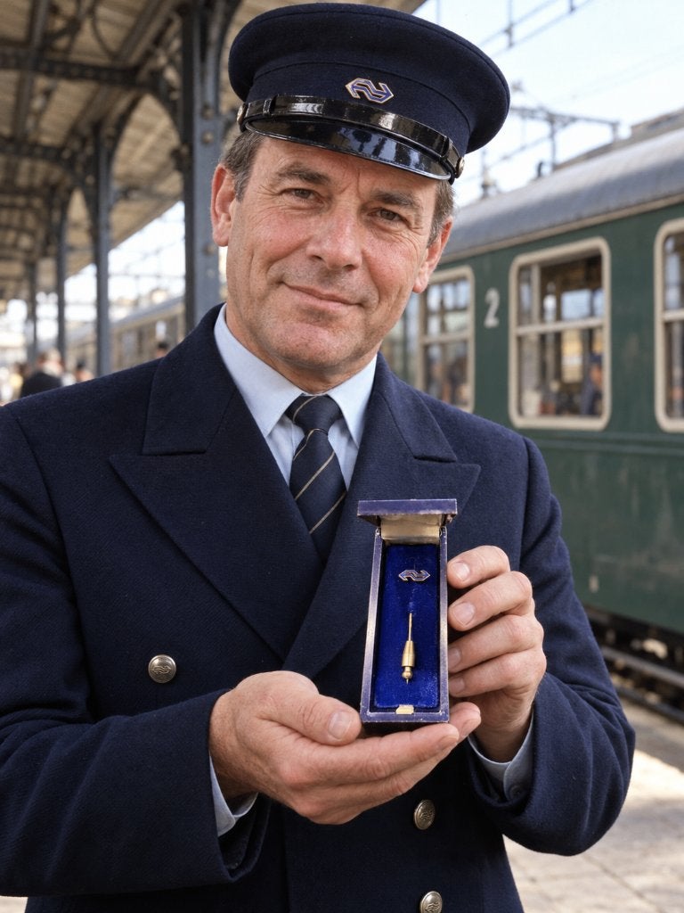 Zeldzame zilveren NS-speld (Van Veluw Zeist) met doosje, Ophalen of Verzenden, Gebruikt, Trein, Overige typen