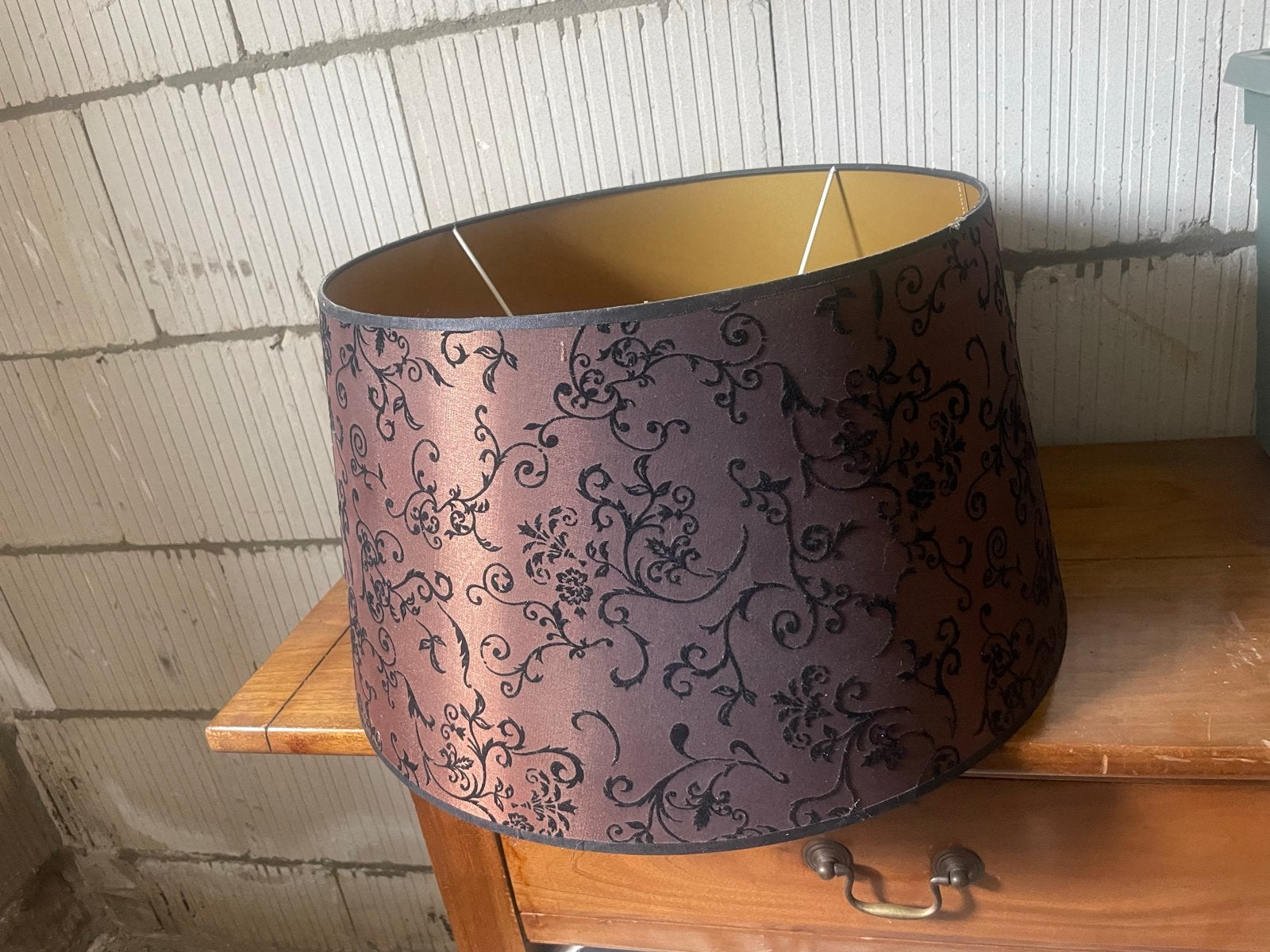 Bruine lampenkap met zwart bloemenpatroon, Ophalen, Gebruikt, Bruin, Overige typen