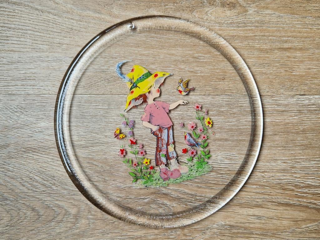 Vintage glazen wandbord / raamhanger van Gisela Gottschlich, 25 cm, Wandhanger, Vintage, Ophalen of Verzenden