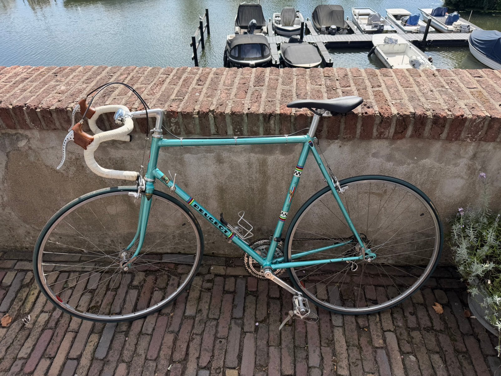 Retro wielren fiets peugeot turquoise, Zo goed als nieuw, 57 tot 61 cm, Ophalen, Overige merken