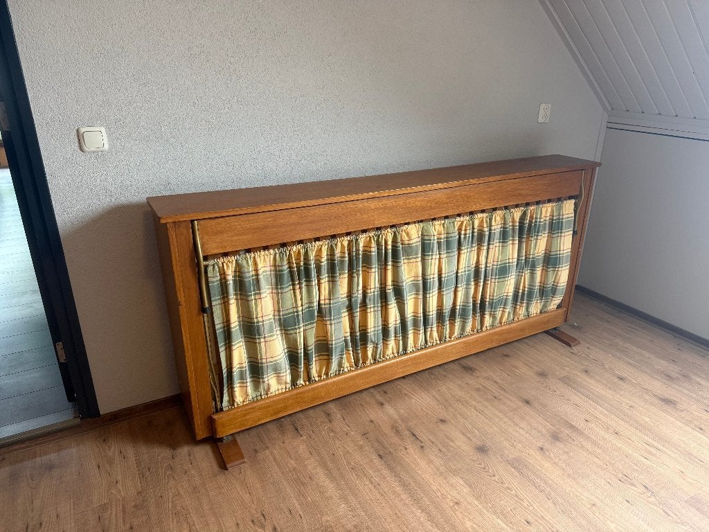 Opklapbed; Vintage Eenpersoonsbed met Houten Frame, Eenpersoons, Bruin, Vintage, 80 cm