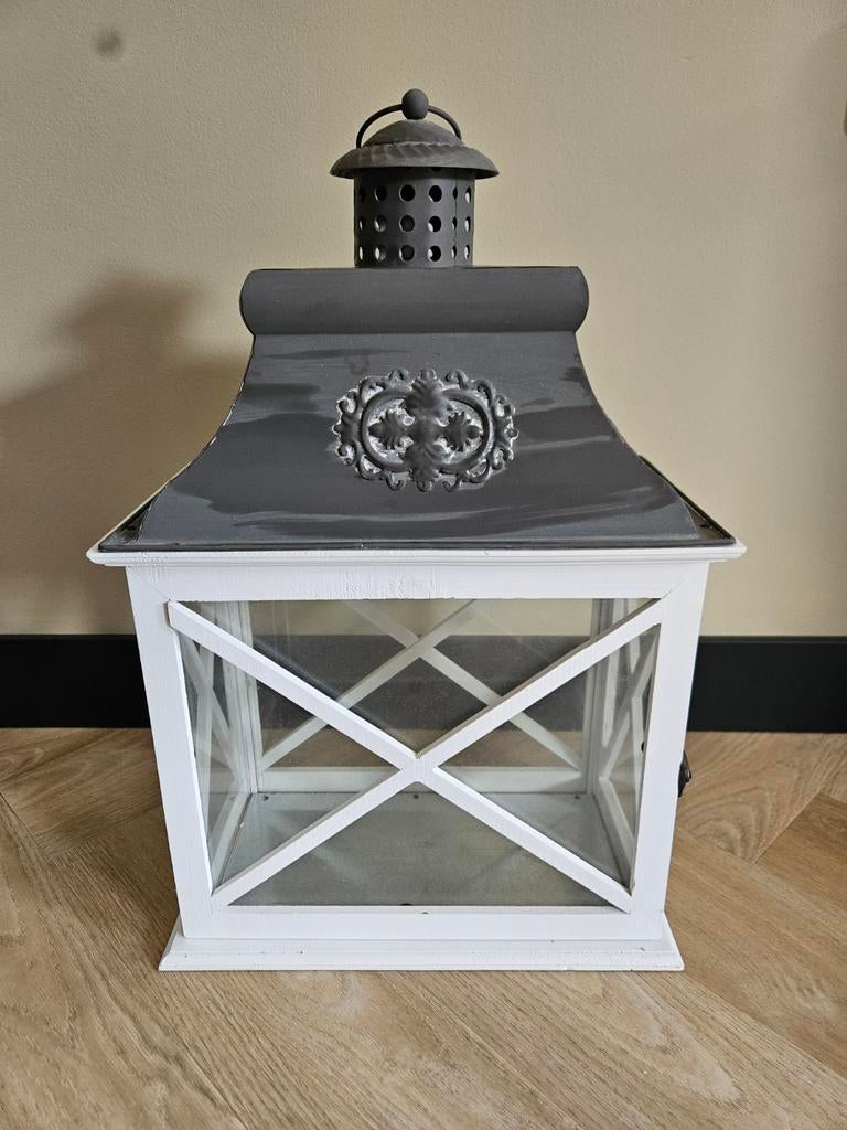 Decoratieve Lantaarn Wit/Grijs - Sfeervolle Verlichting, Ophalen, Hout, Gebruikt, Klassiek
