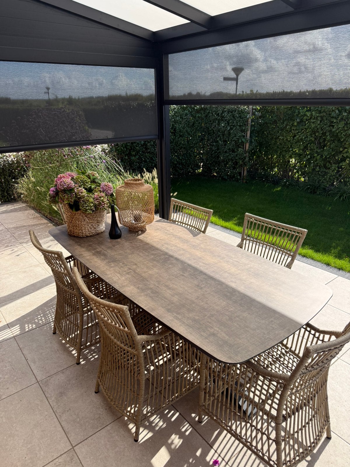 Keramische Tuintafel met 6 stoelen, Ophalen, Zo goed als nieuw, Aluminium