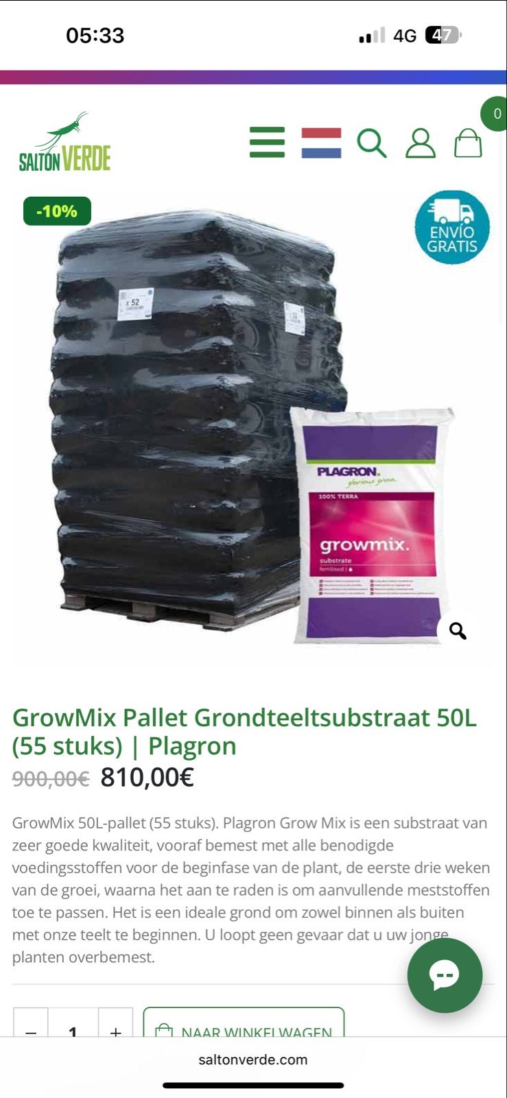 Plagron Growmix 50L – Partij beschikbaar, Ophalen of Verzenden, Potgrond