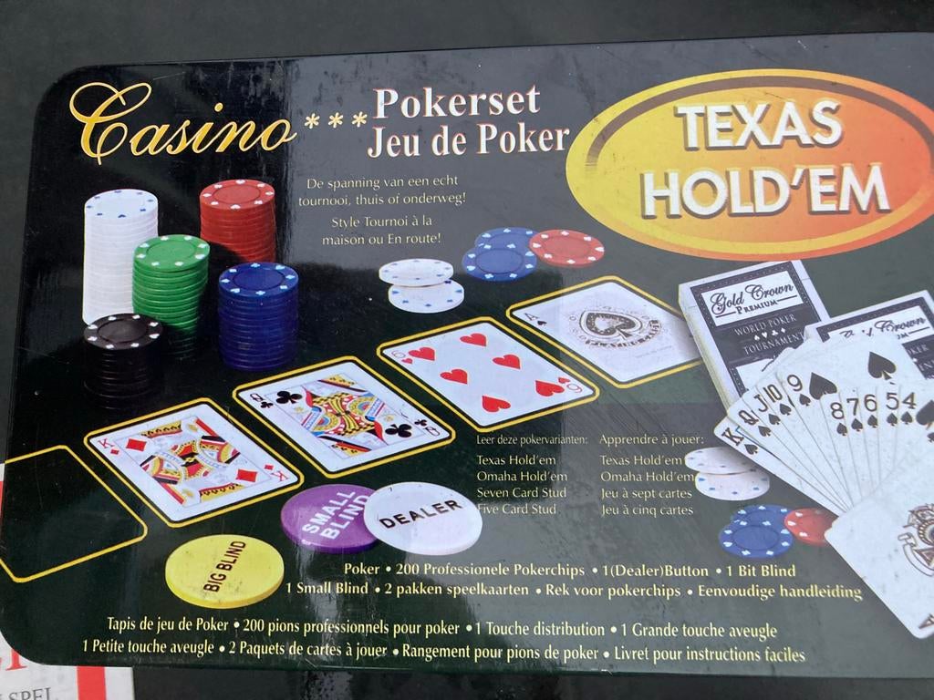 Casino Pokerset Texas Hold'em - Chips & Kaarten, Hobby en Vrije tijd, Gezelschapsspellen | Kaartspellen, Drie of vier spelers