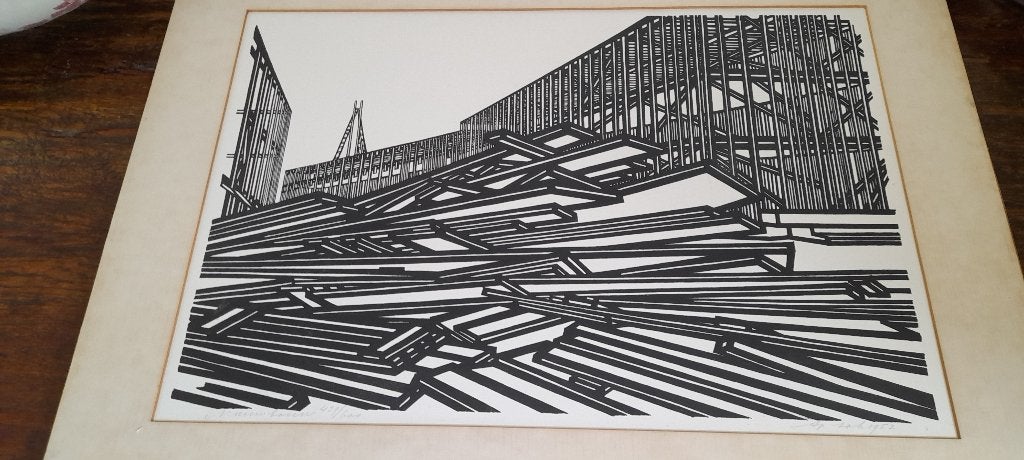 Ap Sok : Lithografie '' Nieuwbouw '' nr. 436/600 , 1952, Antiek en Kunst, Kunst | Litho's en Zeefdrukken, Abstract, Verzenden
