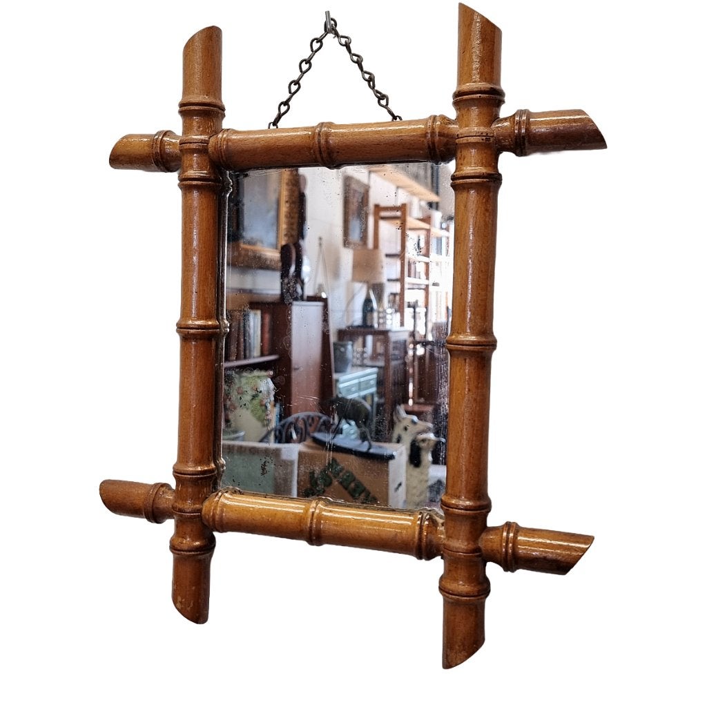 Antieke faux bamboe spiegel uit Frankrijk, Ophalen of Verzenden, Rechthoekig, Minder dan 50 cm, Minder dan 100 cm