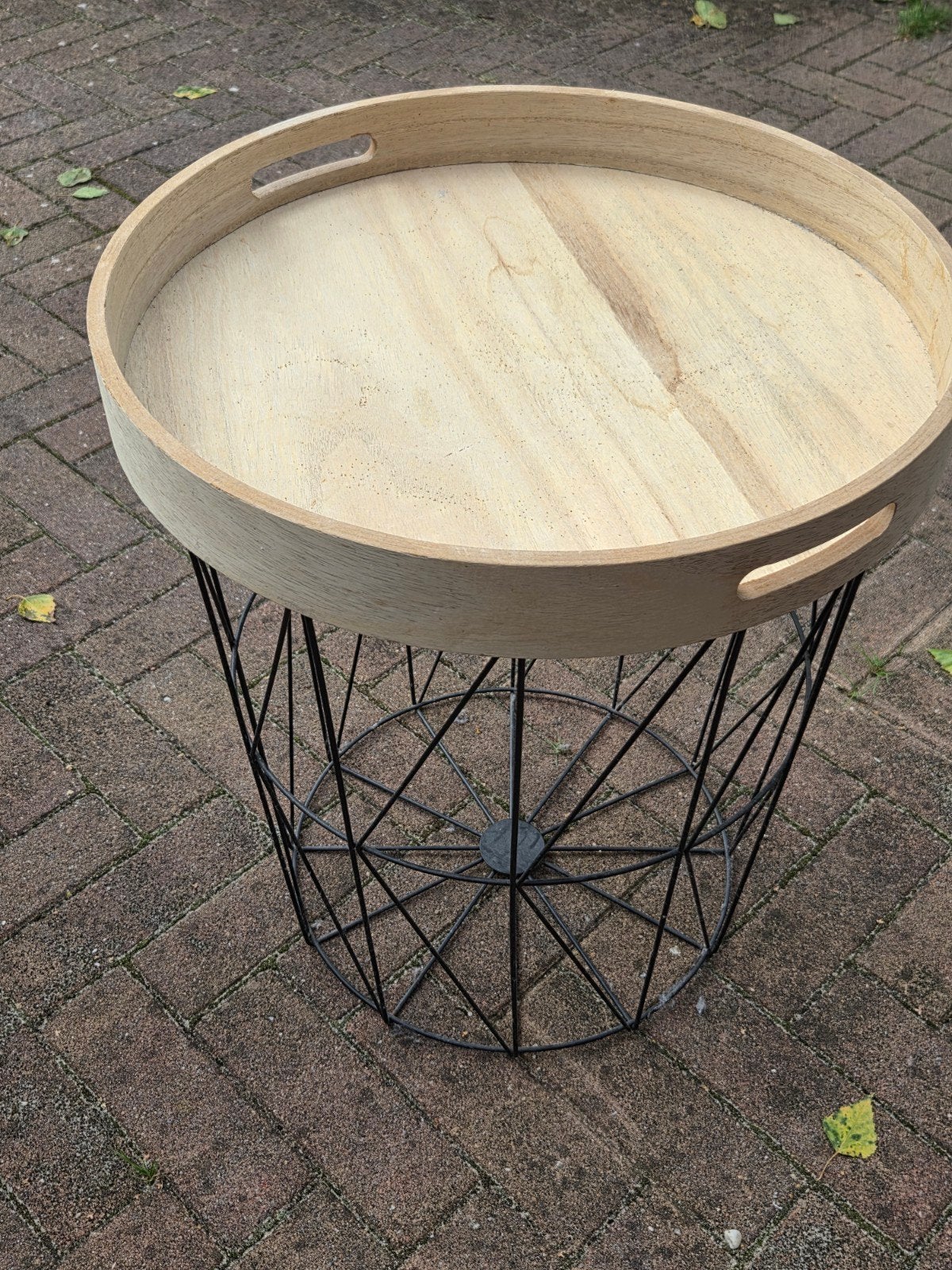 Draadmand bijzettafel met los blad, Minder dan 55 cm, Gebruikt, Rond, Modern industrieel