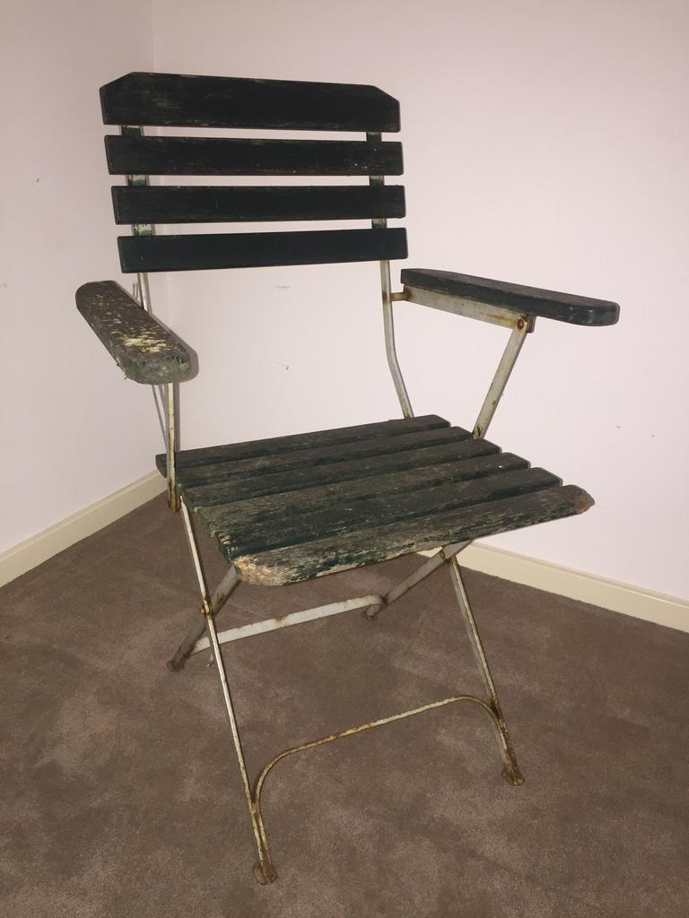 Antieke terrasstoel/ tuinstoel., Tuin en Terras, Ophalen, Gebruikt, Metaal, Inklapbaar