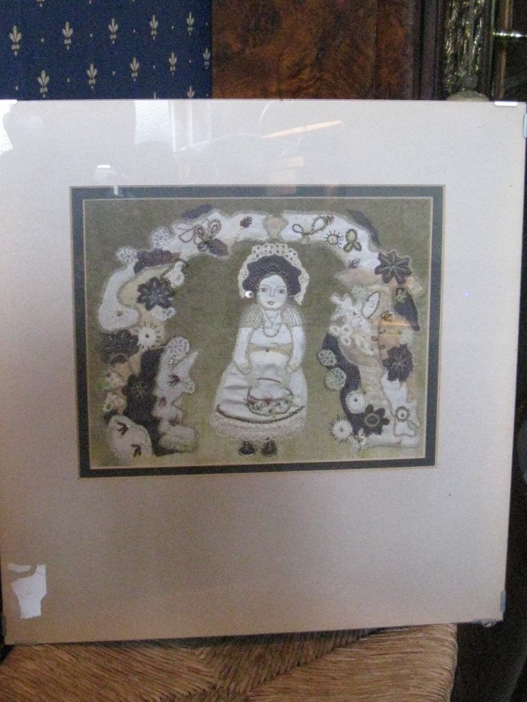 Schilderijtje in Patch Work, Antiek en Kunst, Ophalen of Verzenden, Klassiek, Portret of Personen, Overige ondergronden