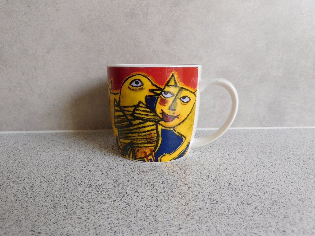 Mok 8x8,5 cm. L'oise et Chat jaune decor 02 Corneille, Ophalen of Verzenden, Zo goed als nieuw, Overige stijlen, Kop(pen) en/of Schotel(s)