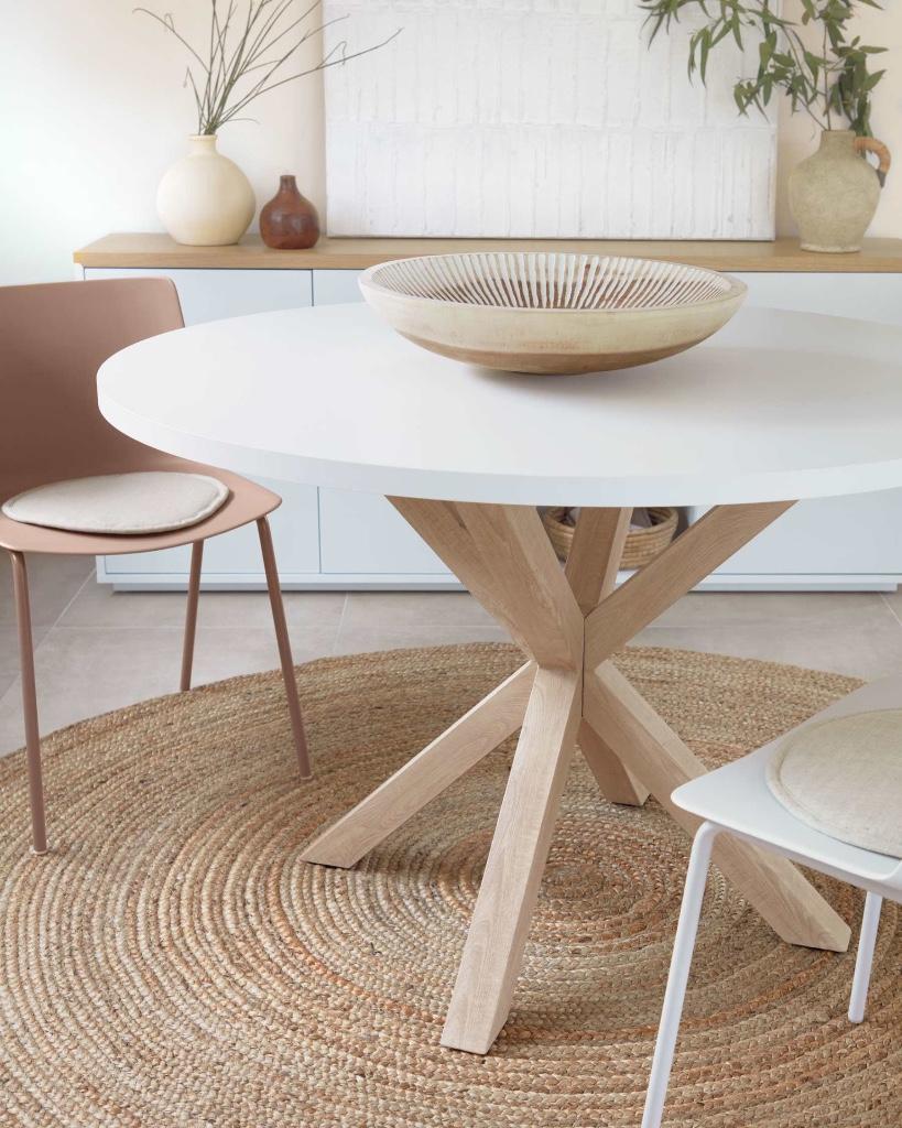 Ronde eettafel wit - Kave Home Argo Ø120 cm, Huis en Inrichting, Tafels | Eettafels, Ophalen, Rond, Zo goed als nieuw, Modern Scandinavisch met houtlook