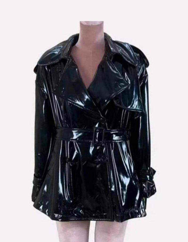 Korte lakjas met ceintuur, tm XL, Kleding | Dames, Verzenden, Nieuw, Zwart