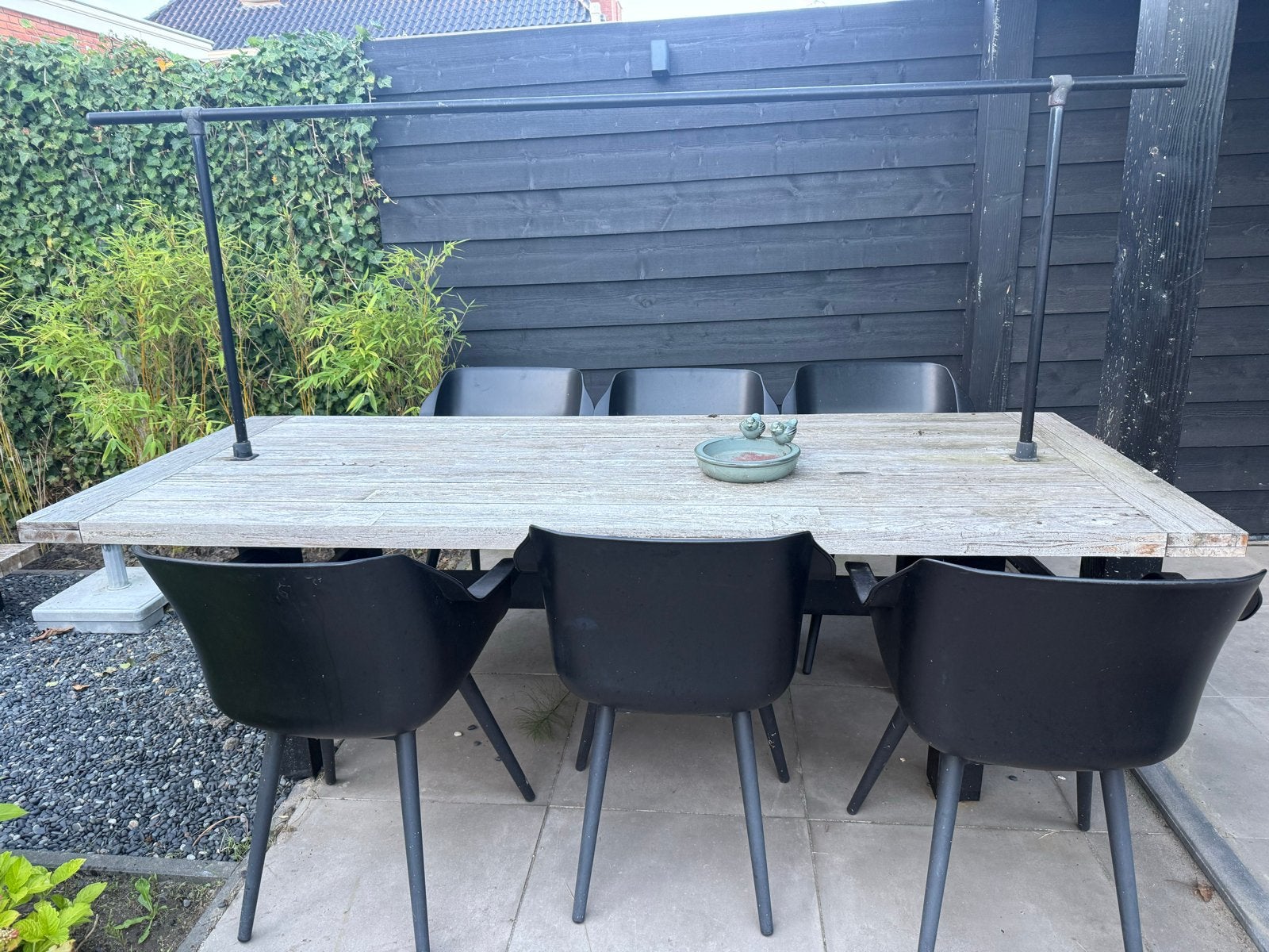 Houten tuintafel met 6 hartmann stoelen 2.40 x1.00, Tuin en Terras, Tuintafels, Ophalen, Gebruikt, Rechthoekig, Hout