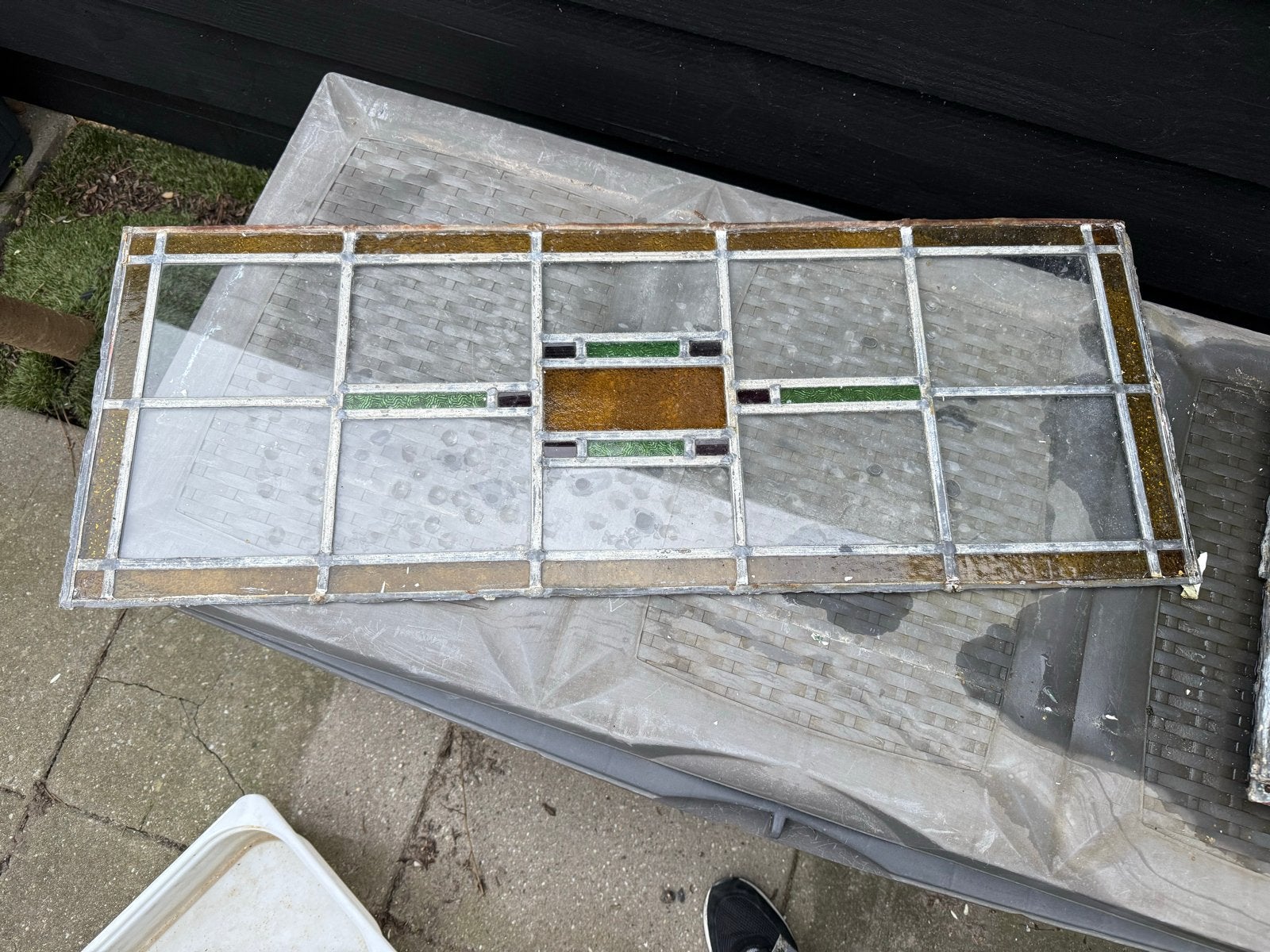 Antiek Glas-in-lood Paneel - Art Deco Stijl 34x84,5 cm, Antiek en Kunst, Ophalen of Verzenden