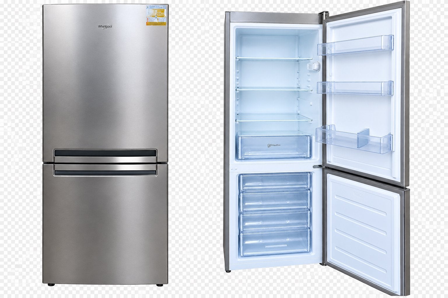 Whirlpool Koelkast met Vriezer - RVS Look, 200 liter of meer, 60 cm of meer, Met aparte vriezer, Zo goed als nieuw