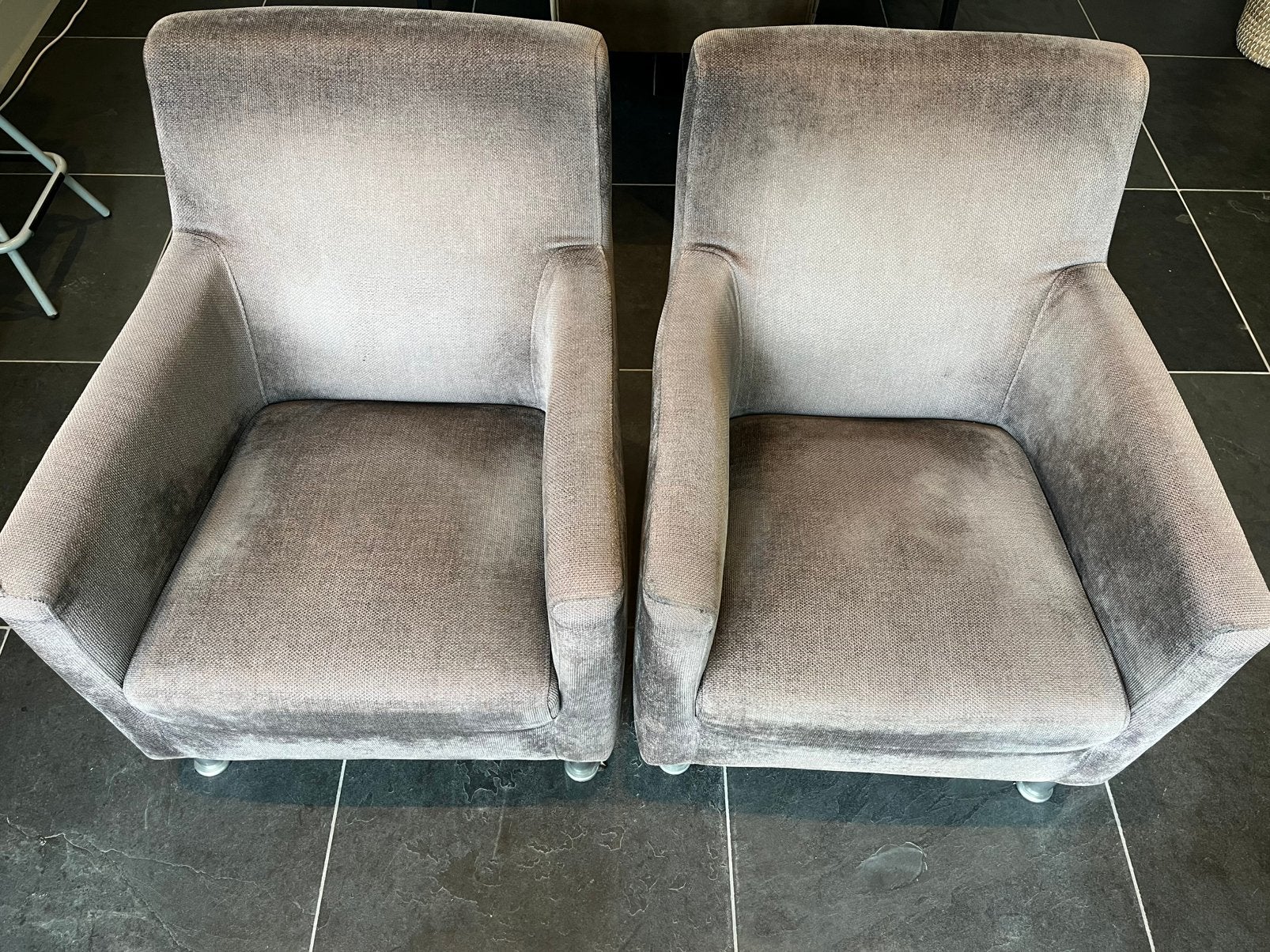 Grijze stoelen/fauteuils, Ophalen, Gebruikt, Twee, Stof