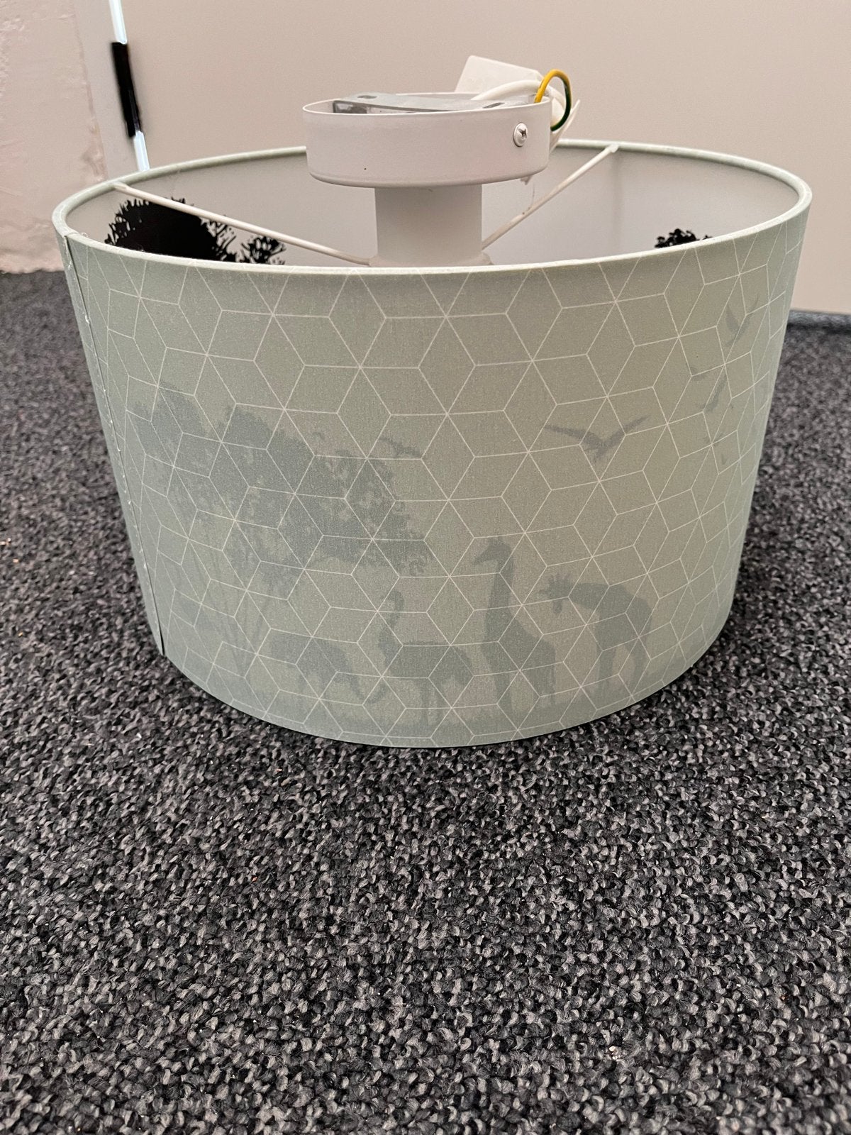 Plafondlamp met safari dieren print, Ophalen, Gebruikt, Textiel, E27 (groot)