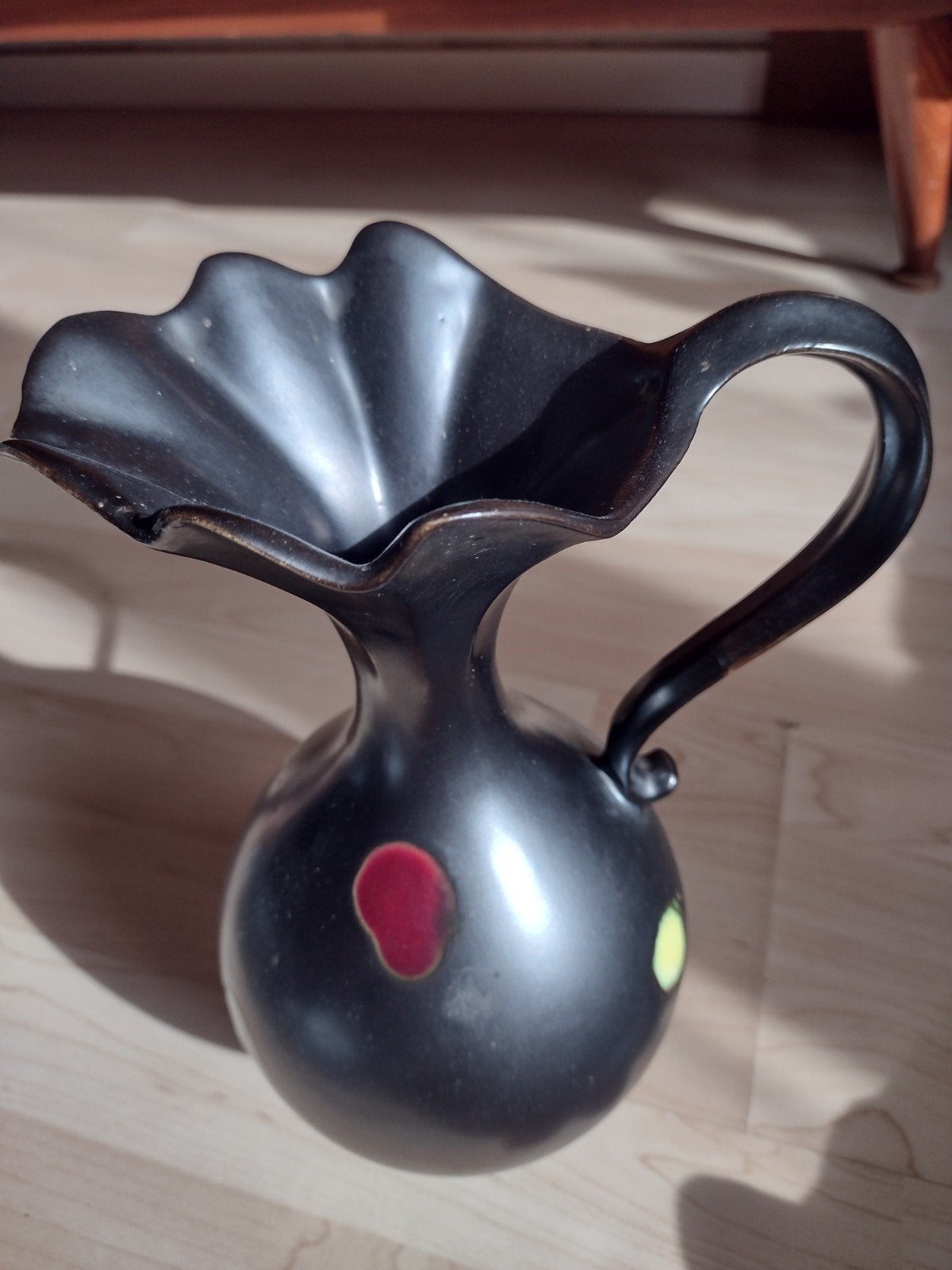 Vintage Plateel Kan/Vaas - Zwart met stippen., Ophalen of Verzenden