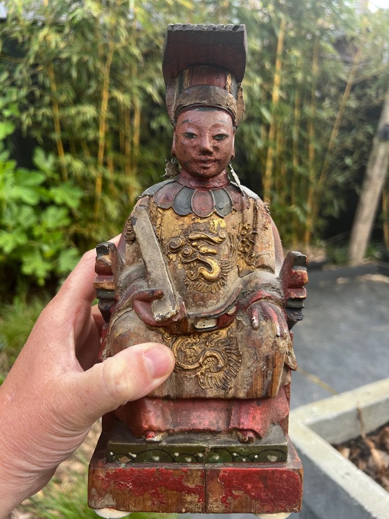 Chinees houtsnijwerk beeld Chinese aziatisch vintage, Handgemaakt, Ophalen of Verzenden, 20 - 50 cm, Beeld