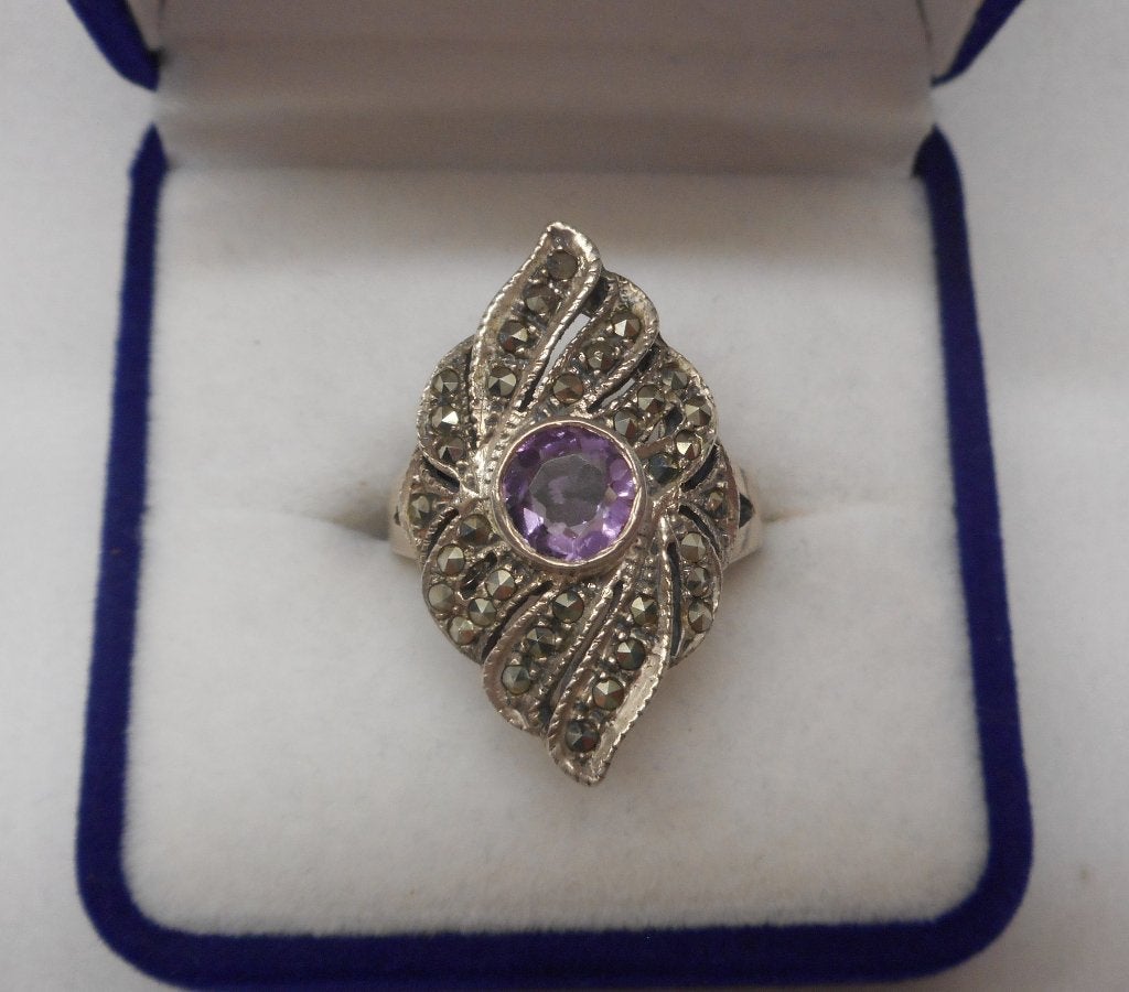 Zilveren prachtige vintage ring met stenen maat 16.75 nr.357, Verzenden, Dame, Zilver, Zilver