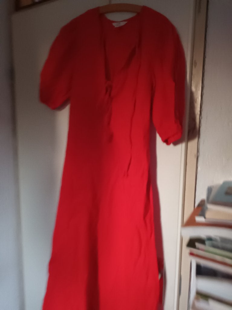 Lange linnen Rode jurk zomerjurk H&M mt S pofmouwen katoenen, Kleding | Dames, Jurken, H&M, Ophalen of Verzenden, Zo goed als nieuw