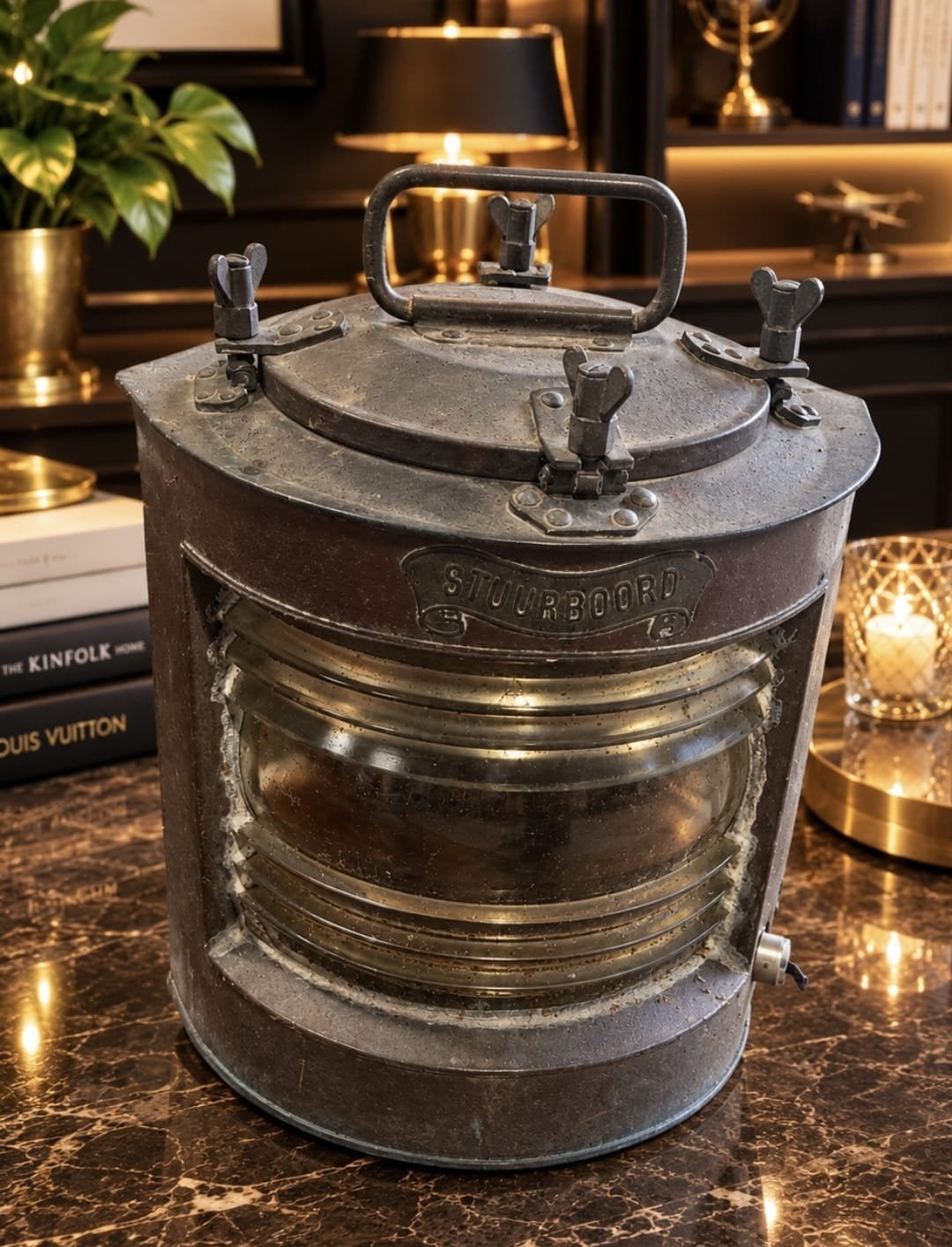 Antieke Koperen Scheepslamp - Zeer Decoratief, Antiek en Kunst, Verzenden