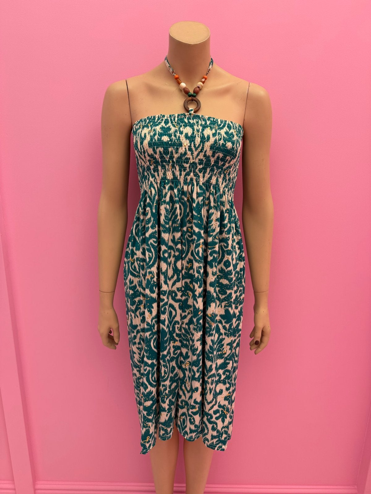 Zomerse strapless jurk met print (ElenaZ), Maat 38/40 (M), Nieuw, Ophalen of Verzenden, Onder de knie