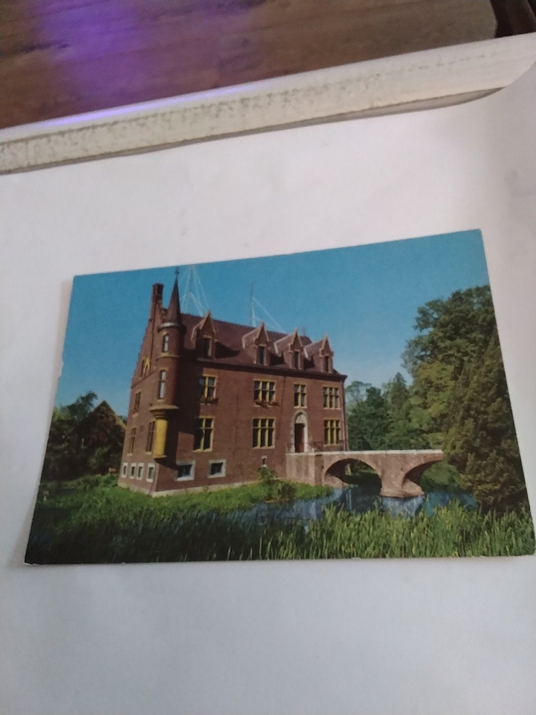 Oude ansichtkaart  Heerlen Kasteel ter Worm met brug,, Ophalen of Verzenden