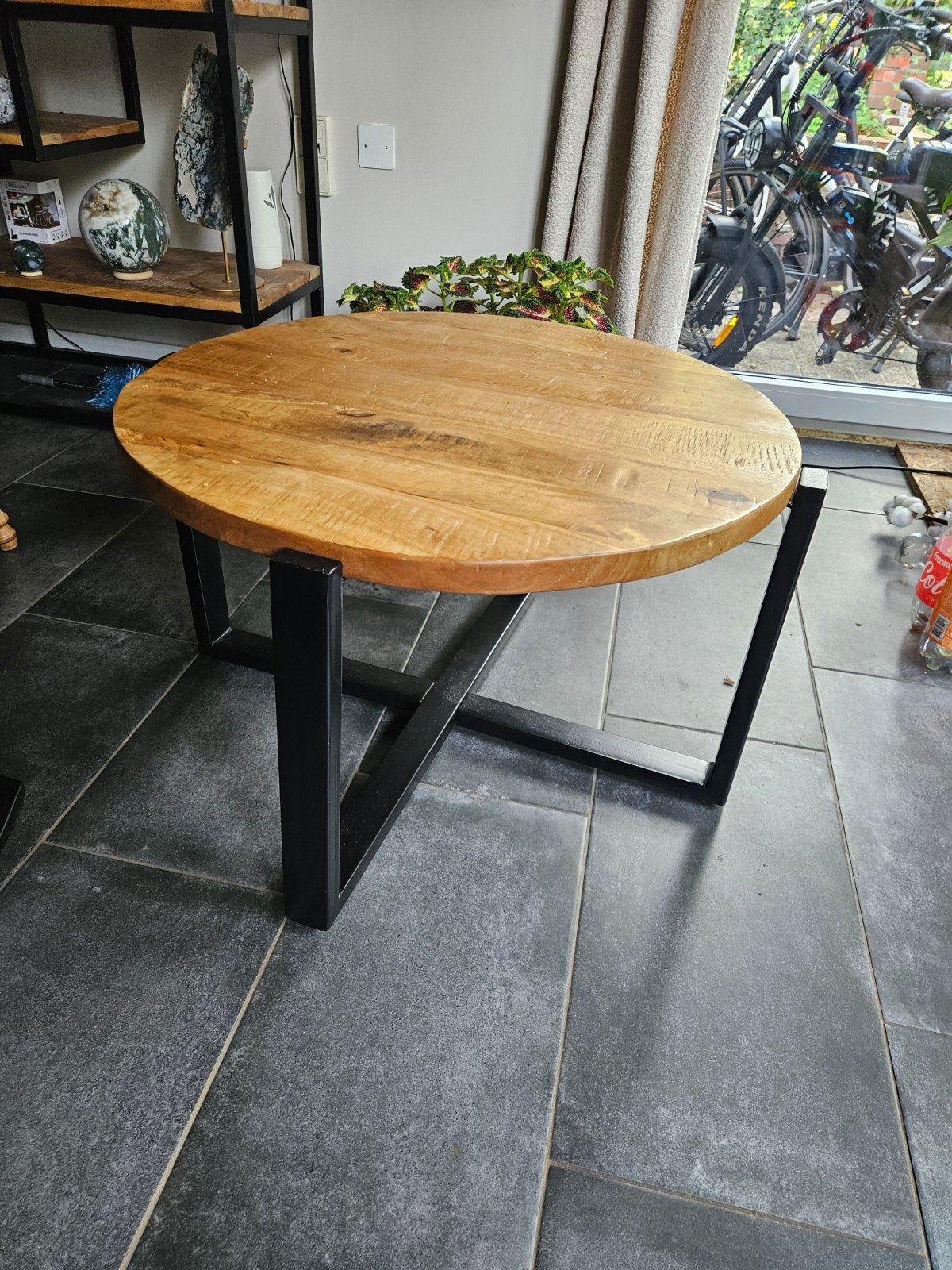 salontafel mango hout, 50 tot 100 cm, Rond, 50 tot 100 cm, Zo goed als nieuw