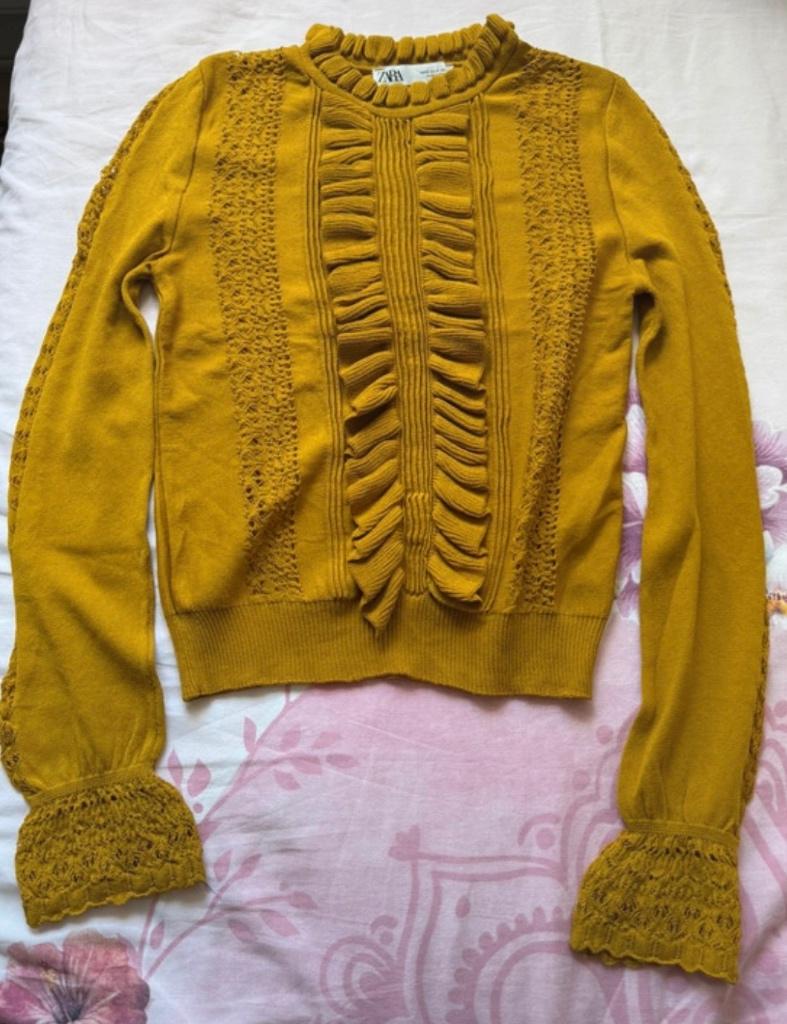 Zara knitwear mosterdgeel kant mt S, Zara, Geel, Ophalen of Verzenden, Zo goed als nieuw