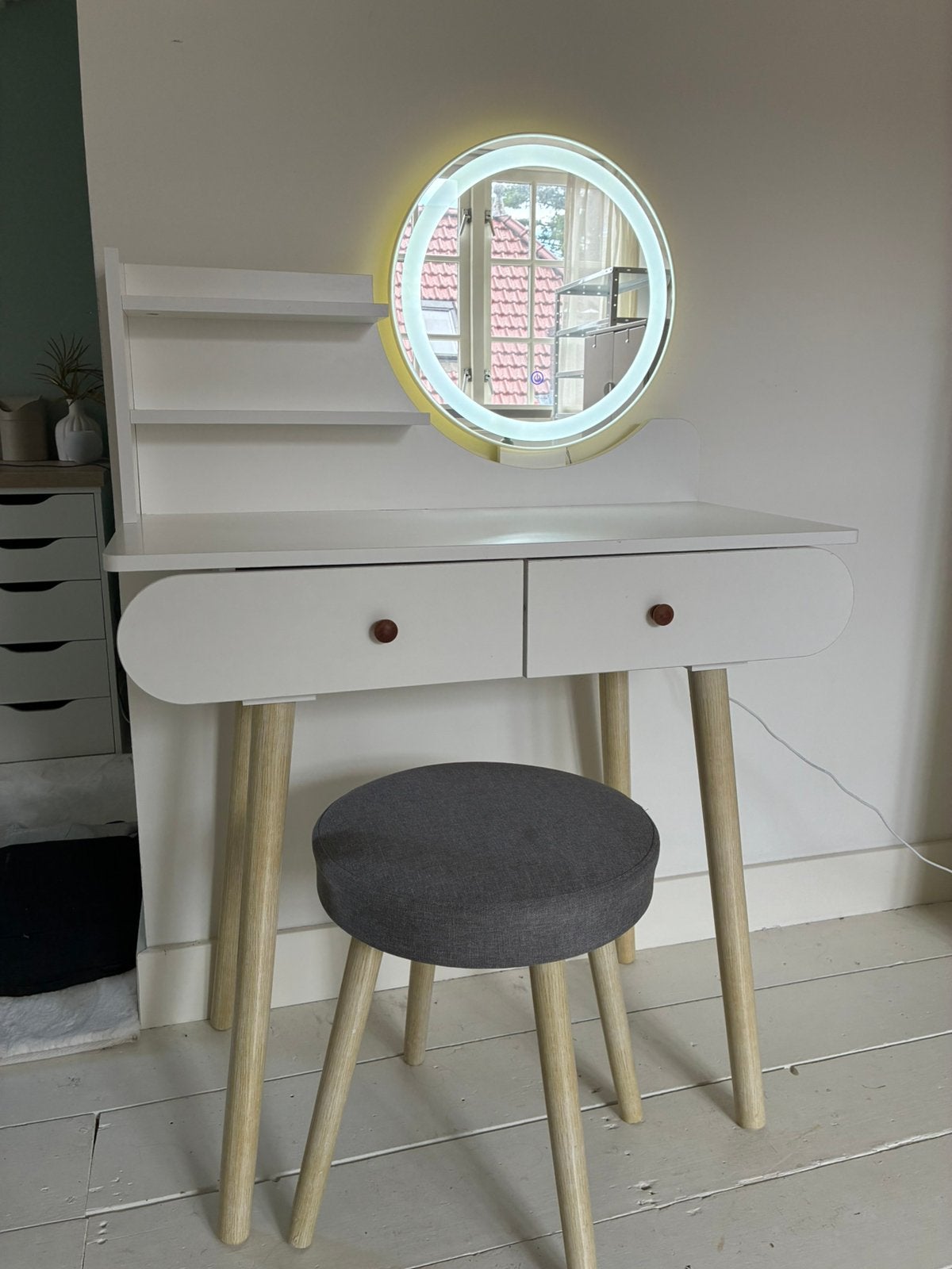 Make up tafel / kaptafel met LED-spiegel en krukje, Ophalen of Verzenden, Zo goed als nieuw, 50 tot 100 cm, Minder dan 100 cm