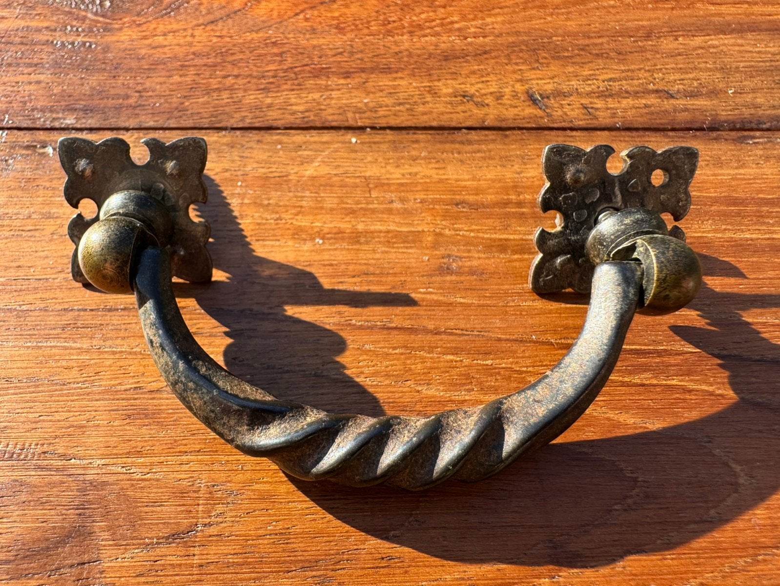 Meubelgreep Messing (ca. 1900) met Vierkante Moeren 9cm, Ophalen of Verzenden, Gebruikt, Koper of Messing, Overige typen