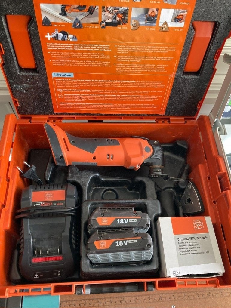 Fein AMM 500 multi tool + accu s en accu lader 2 x Gebruikt!, Ophalen, Gebruikt, Afkortzaag, 30 tot 70 mm