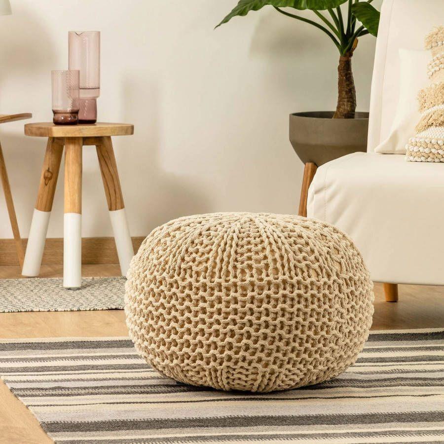 Kave Home Gebreide poef 'Shott' kleur beige, Ophalen, Minder dan 50 cm, Rond, Nieuw
