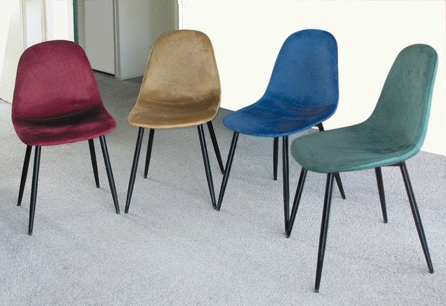 4 Nieuwe Eetkamerstoelen Fluweel Zie 3 fotos Per stuk € 30,-, Modern Fluweel met metalen onderstel, Nieuw, Ophalen of Verzenden