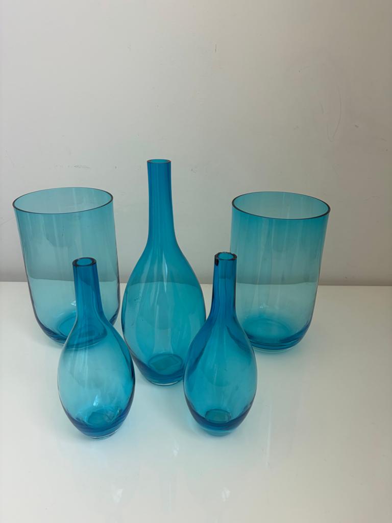 turquoise glazen vazen, Ophalen, Gebruikt, Blauw, Glas